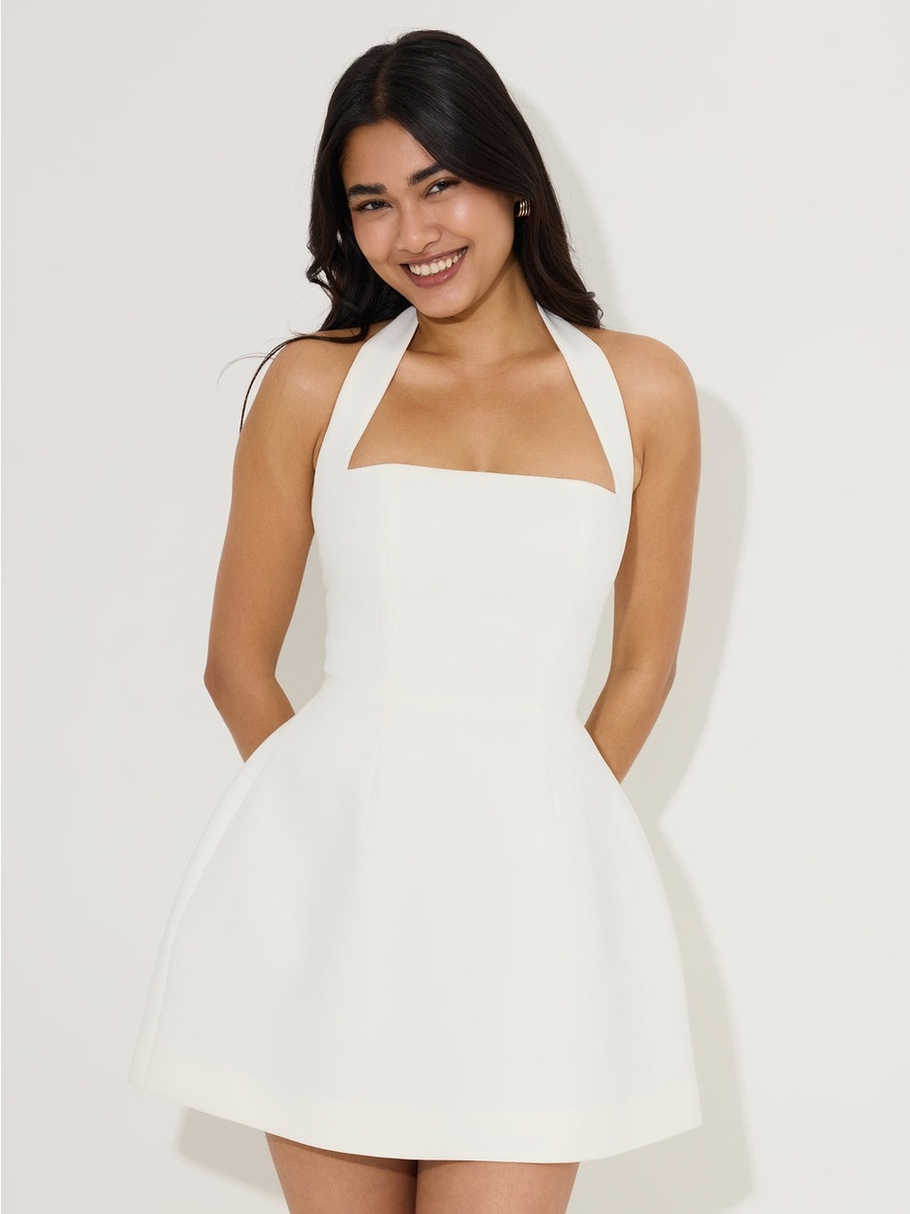 Odd Muse White Structured Halter Mini Dress
